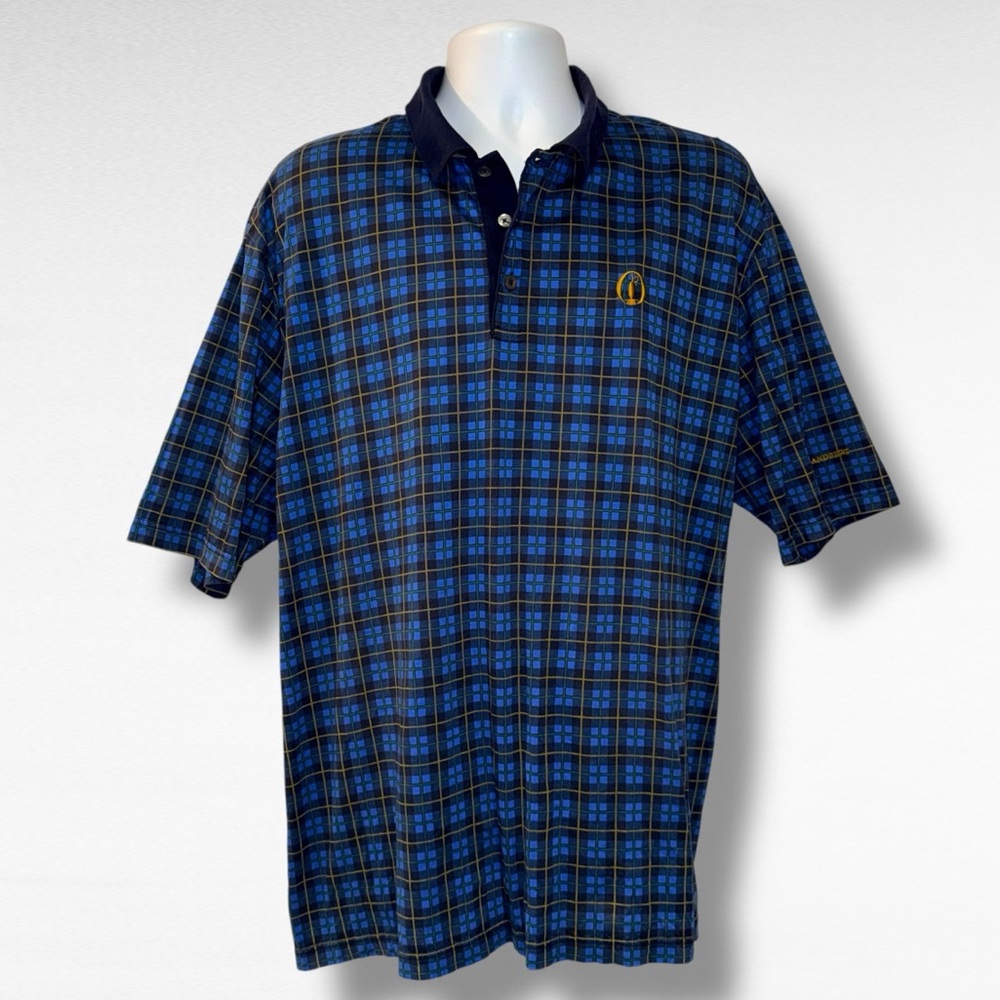 The Tartan Collection Men’s Polo Shirt Blue Plaid Made in Italy Cotton Large